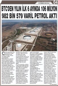 BTC’DEN YILIN İLK 6 AYINDA 106 MİLYON 982 BİN 579 VARİL PETROL AKTI
