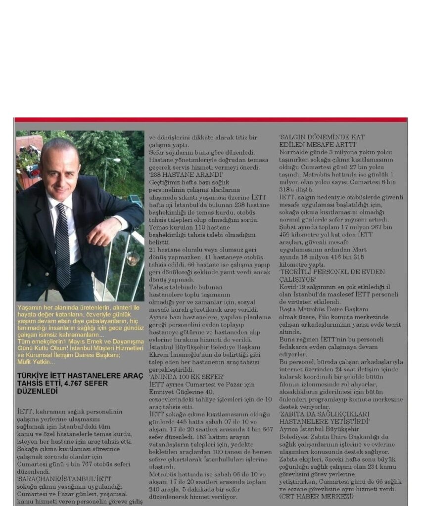 İETT İstanbul Daire Başkanı Müfit Yetkin’den örnek çalışma…