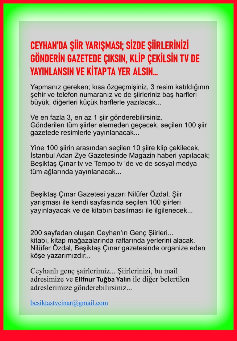 Ceyhan’da 2023 şiir yarışması…