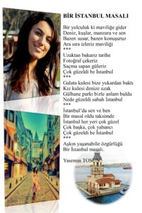 Bir İstanbul masalı; Bir yolculuk ki maviliğe  gider, Deniz, kuşlar, manzara ve sen, Bazen susar, bazen konuşuruz, Ara sıra izleriz maviliği…