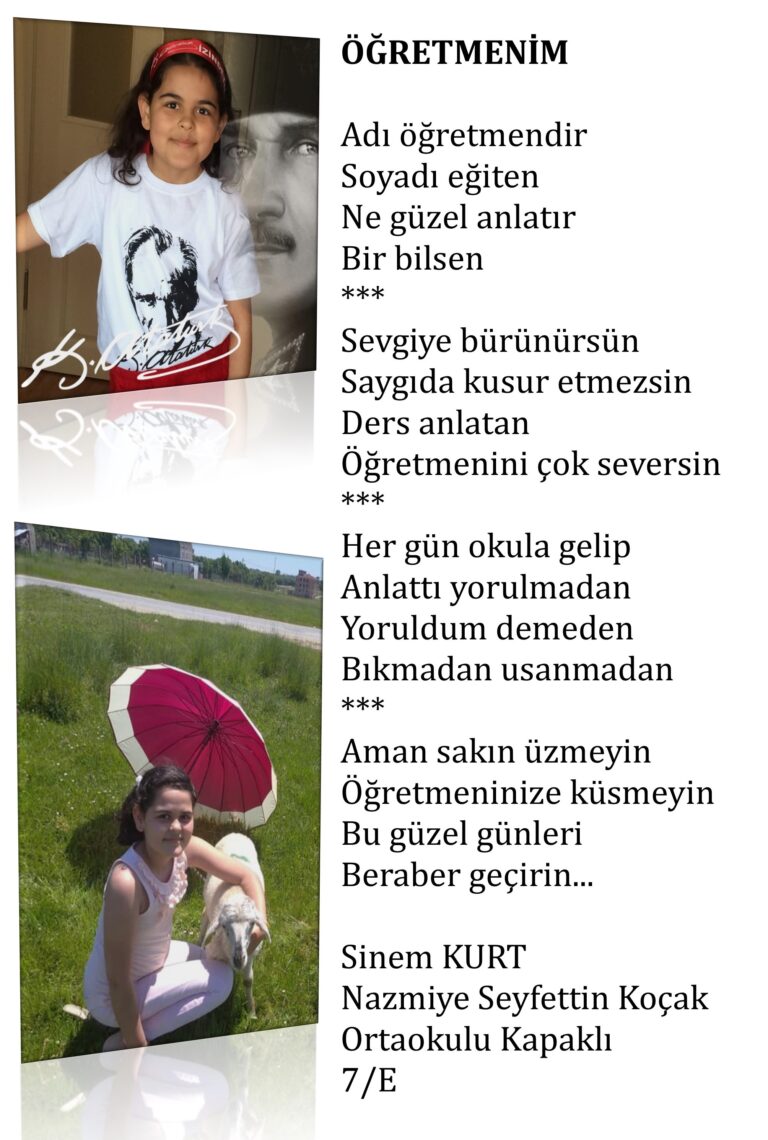 <strong>ÖĞRETMENİM</strong> Adı öğretmendir Soyadı eğiten Ne güzel anlatır Bir bilsen…   