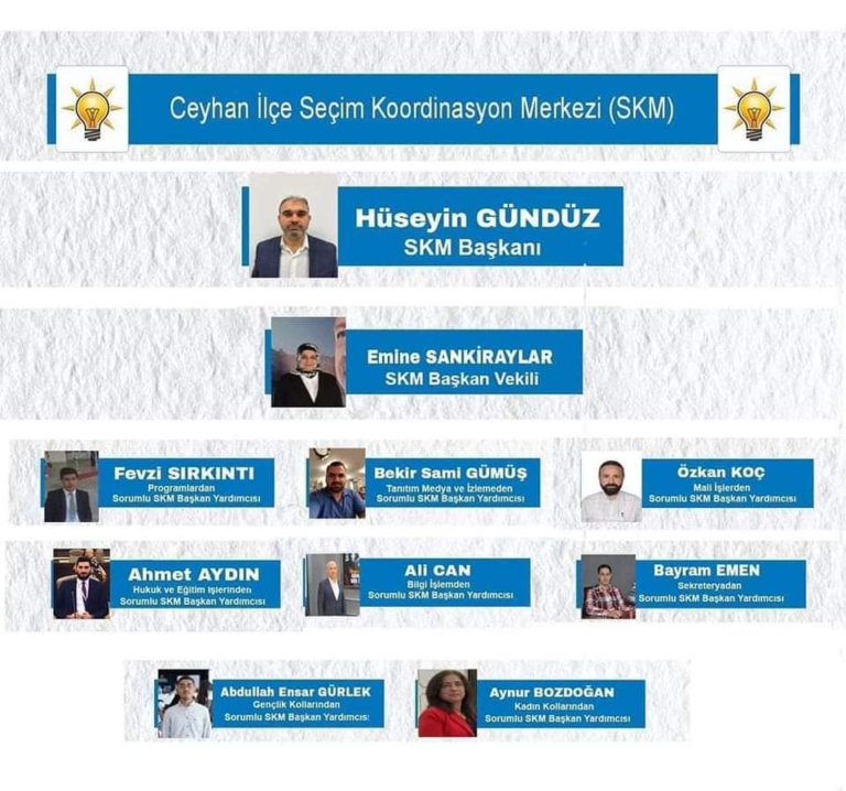 AK PARTİ CEYHAN SEÇİM KOORDİNASYON MERKEZİ YÖNETİMİ BELLİ OLDU…