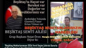 “BEŞİKTAŞ SEMTİ AİLESİ” GURUBU; ABBASAĞA MAH. M. YÜKSEL SAĞAT’I TEBRİK EDİYOR!