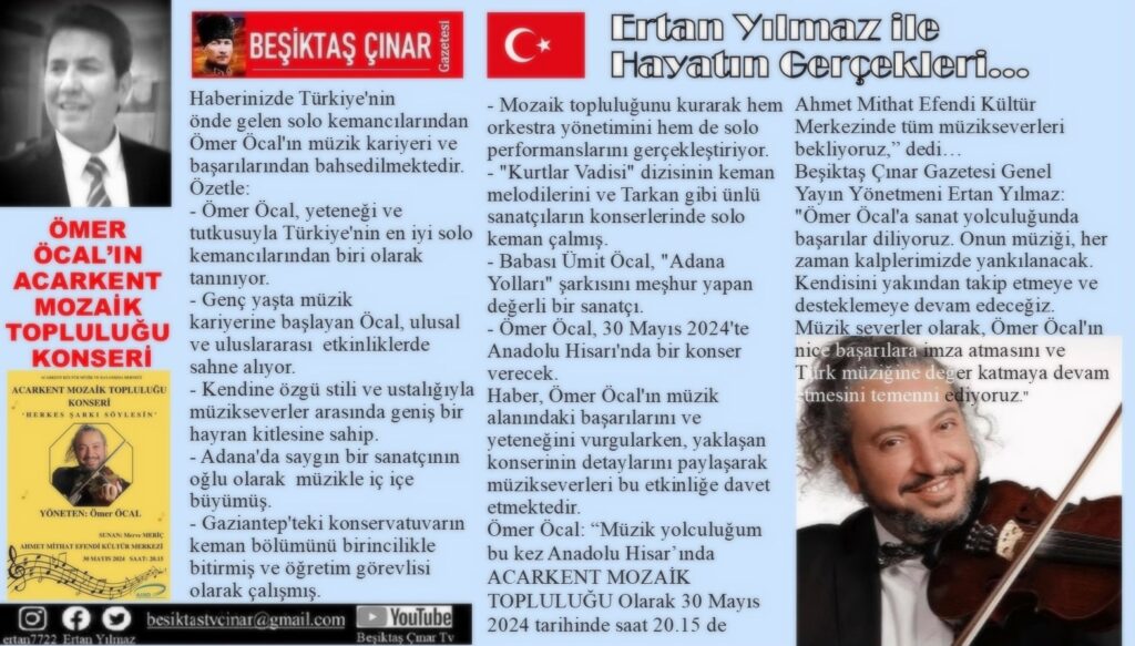 ANADOLU HİSARI’NDA ÖMER ÖCAL “ACARKENT MOZAİK TOPLULUĞU” KONSERİ