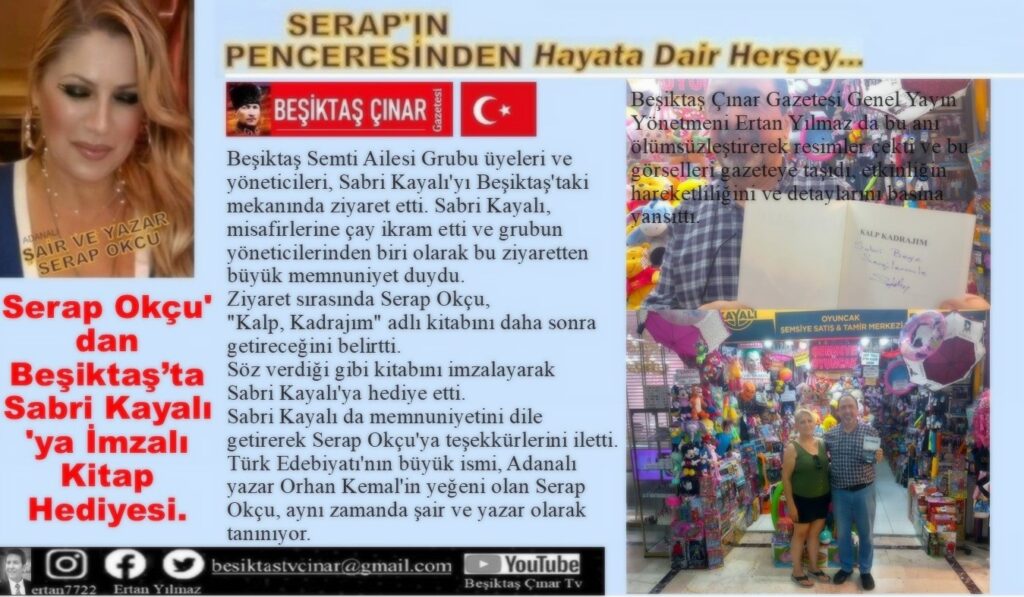 Yazar Serap Okcu, “Kalp Kadrajım” adlı kitabını Beşiktaş’ta Sabri Kayalı’ya imzaladı…