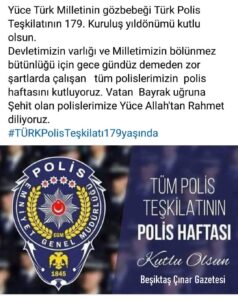 TÜM POLİS TEŞKİLATININ: POLİS HAFTASI KUTLU OLSUN…