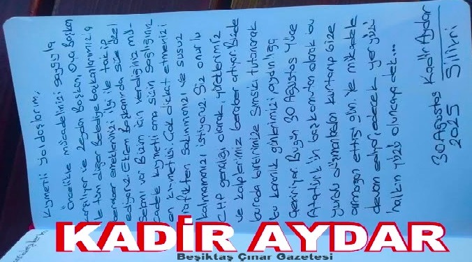 Kadir Aydar’dan Mektup… İmamoğlu’na Özel Demokrasi Ödülü…